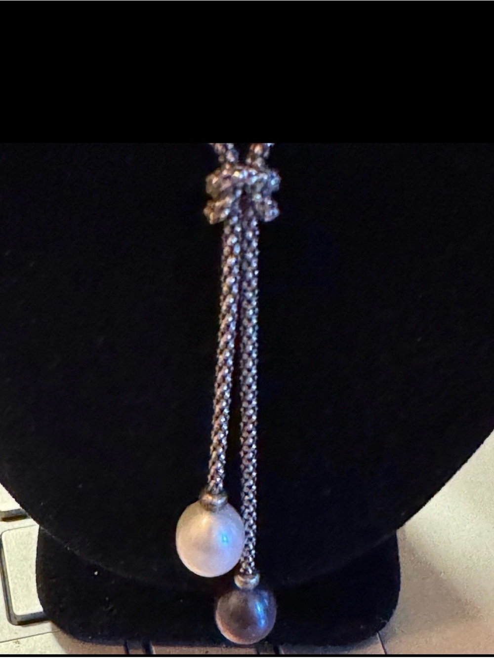Lariat Necklace with Two Pearl Drops